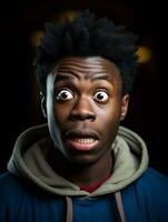 Young man with African features who appears to be shocked AI Generative photo