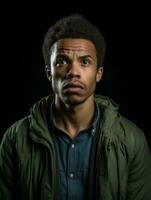 Young man with African features who appears to be shocked AI Generative photo