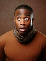 Young man with African features who appears to be shocked AI Generative photo