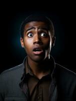 Young man with African features who appears to be shocked AI Generative photo