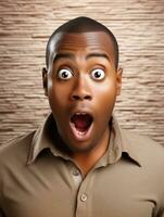Young man with African features who appears to be shocked AI Generative photo