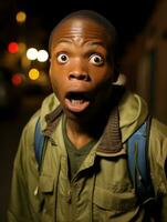 Young man with African features who appears to be shocked AI Generative photo