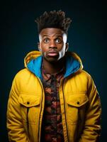Young man with African features who appears to be shocked AI Generative photo