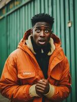 Young man with African features who appears to be shocked AI Generative photo