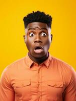 Young man with African features who appears to be shocked AI Generative photo