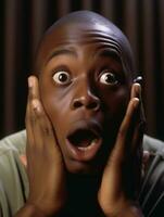 Young man with African features who appears to be shocked AI Generative photo