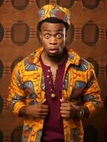 Young man with African features who appears to be shocked AI Generative photo