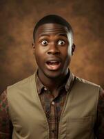 Young man with African features who appears to be shocked AI Generative photo