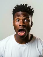 Young man with African features who appears to be shocked AI Generative photo