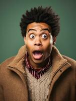 Young man with African features who appears to be shocked AI Generative photo