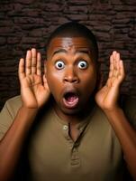 Young man with African features who appears to be shocked AI Generative photo