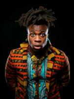 Young man with African features who appears to be shocked AI Generative photo