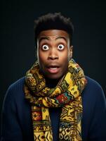 Young man with African features who appears to be shocked AI Generative photo
