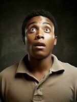 Young man with African features who appears to be shocked AI Generative photo