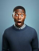 Young man with African features who appears to be shocked AI Generative photo
