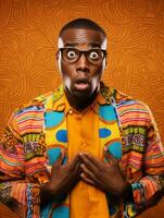Young man with African features who appears to be shocked AI Generative photo