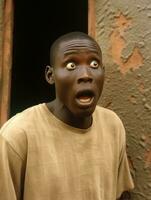 Young man with African features who appears to be shocked AI Generative photo