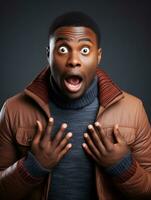 Young man with African features who appears to be shocked AI Generative photo