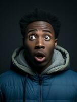 Young man with African features who appears to be shocked AI Generative photo