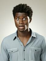 Young man with African features who appears to be shocked AI Generative photo