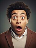Young man with African features who appears to be shocked AI Generative photo