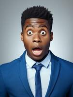 Young man with African features who appears to be shocked AI Generative photo