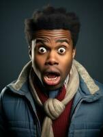 Young man with African features who appears to be shocked AI Generative photo