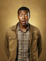 Young man with African features who appears to be shocked AI Generative photo