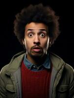 Young man with African features who appears to be shocked AI Generative photo