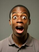 Young man with African features who appears to be shocked AI Generative photo