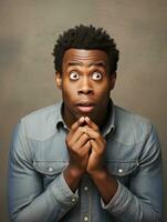 Young man with African features who appears to be shocked AI Generative photo