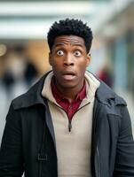 Young man with African features who appears to be shocked AI Generative photo