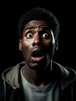 Young man with African features who appears to be shocked AI Generative photo