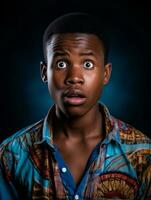 Young man with African features who appears to be shocked AI Generative photo