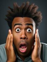 Young man with African features who appears to be shocked AI Generative photo