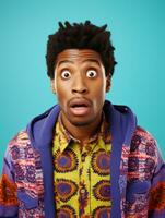 Young man with African features who appears to be shocked AI Generative photo