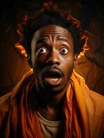 Young man with African features who appears to be shocked AI Generative photo