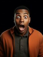 Young man with African features who appears to be shocked AI Generative photo