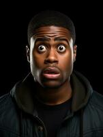 Young man with African features who appears to be shocked AI Generative photo