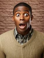 Young man with African features who appears to be shocked AI Generative photo