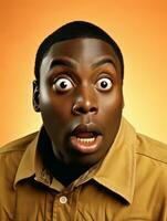 Young man with African features who appears to be shocked AI Generative photo