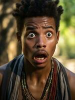 Young man with African features who appears to be shocked AI Generative photo