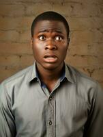 Young man with African features who appears to be shocked AI Generative photo