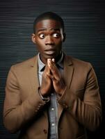 Young man with African features who appears to be shocked AI Generative photo