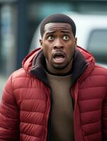 Young man with African features who appears to be shocked AI Generative photo