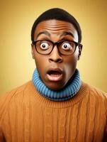 Young man with African features who appears to be shocked AI Generative photo