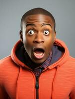 Young man with African features who appears to be shocked AI Generative photo