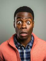 Young man with African features who appears to be shocked AI Generative photo