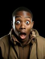 Young man with African features who appears to be shocked AI Generative photo