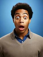 Young man with African features who appears to be shocked AI Generative photo